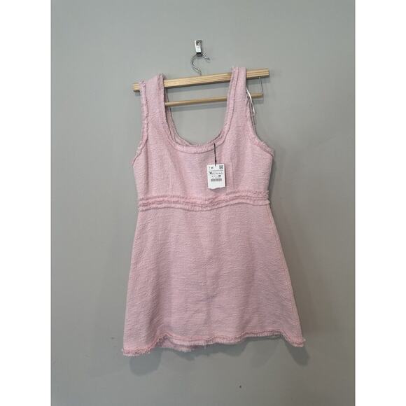 Zara Pink Tweed Mini Dress X-Large Blogger RARE Barbiecore Influencer NWT 1139 - Picture 3 of 14